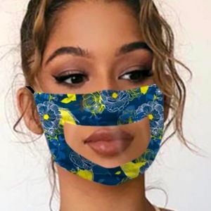 💗Blue & Yellow Floral Graphics Fog Shield Clear Cover Adjustable Face Mask